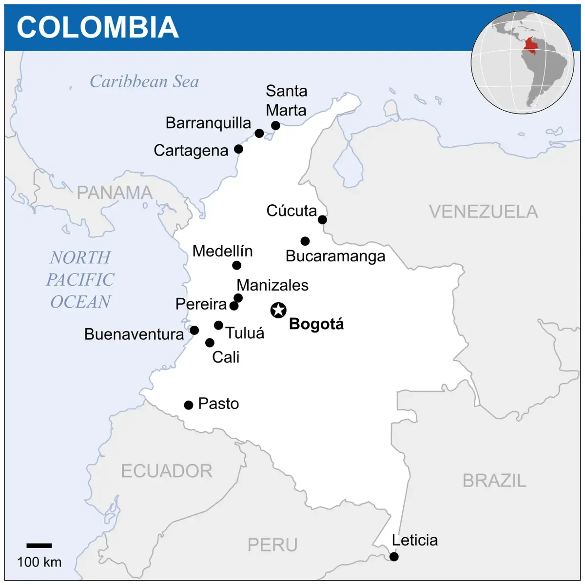 Colombia location map for Latin America country conditions reports