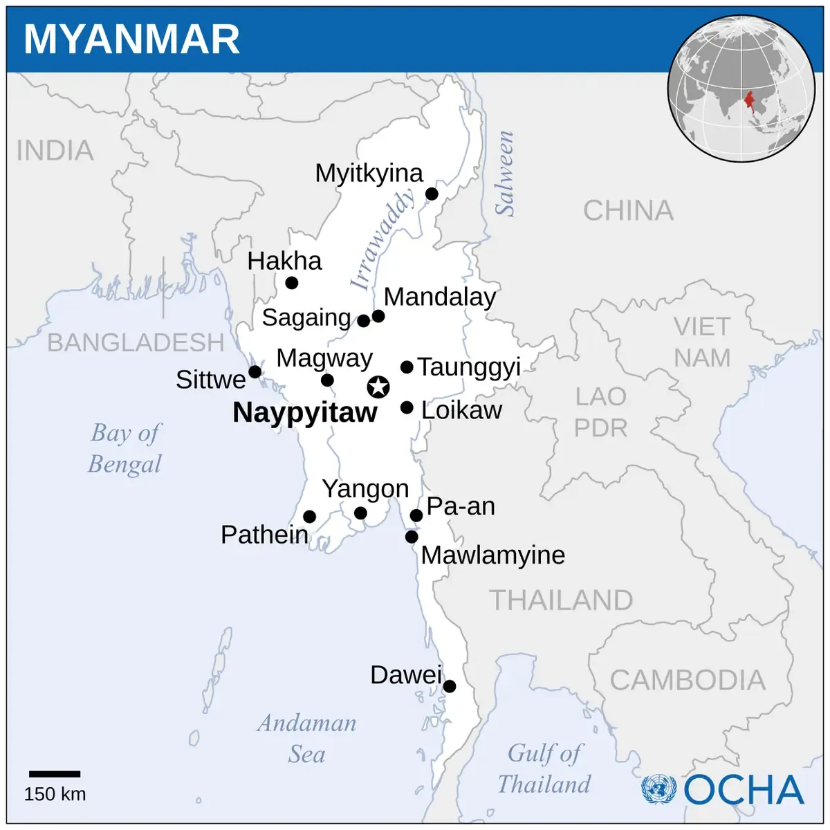Myanmar location map for Southeast Asia country analysis