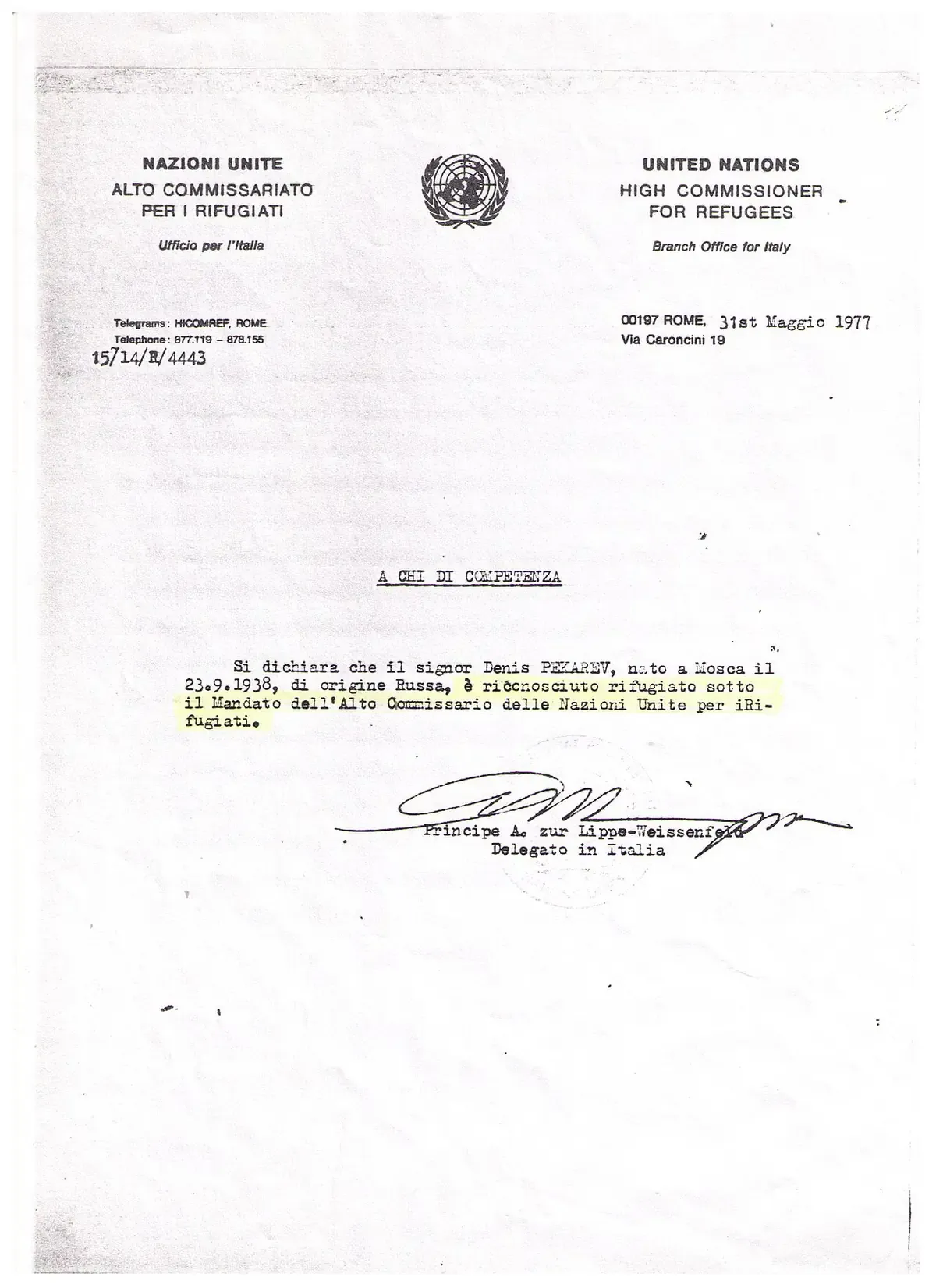 UNHCR refugee status documentation for asylum expert briefings